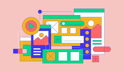 Wall Mural - app development and web design. colorful and playful mobile app illustration. flat vector illustrati