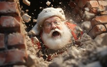 Santa Claus That Is Falling From A Chimney At Christmas. Generative AI