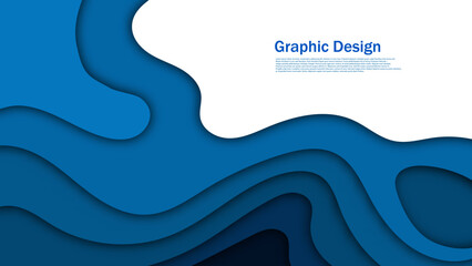 Wall Mural - blue ocean paper cut background, multiple curve overlap graphic backdrop
