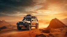 Safari And Travel To Africa, Extreme Adventures Or Science Expedition In A Stone Desert