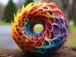 Einzigartige Kugel in bunten Farben als Fibonacci Design mit leuchtenden Ornamenten im Querformat für Banner, ai generativ