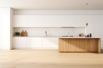 Minimalist style white modern kitchen interior mockup