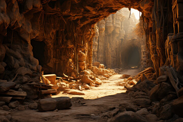 Canvas Print - a cave with shadows on the wall, alluding to plato's allegory of the cave and the quest for truth. c