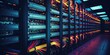 © DELstudio - Generative AI, Closeup shot of networking cable in the server room, server rack with fiber optic cables