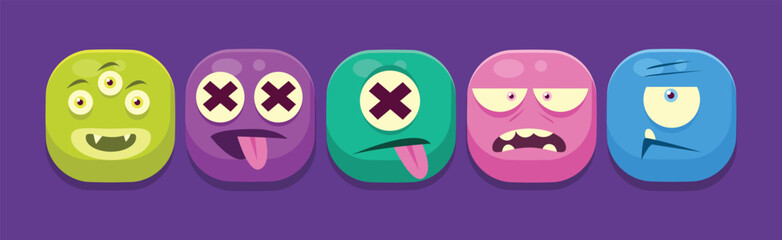 Poster - Funny Square Face Character with Emotion Icon Vector Set