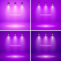 Sticker - Empty violet studio abstract backgrounds with spotlight effect. Product showcase backdrop. Stage lighting. Vector illustration