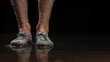 Schuhe mit Beinen stehen im Regen Querformat, ai generativ