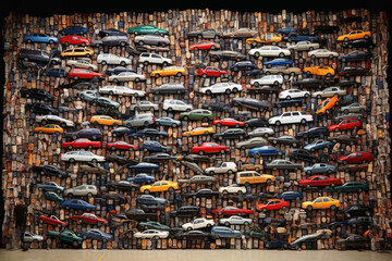 A collage of a car made of thousands of car.