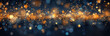n abstract background featuring dark blue and golden particles. Christmas golden light shines, creating a bokeh effect on the navy blue background