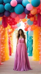 Wall Mural - Vibrant rainbow balloon backdrop with tassels