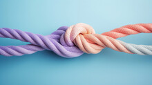 Two Ropes Of Different Colors Tied Into A Knot, Pastel Background. Ai Generative