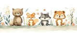 Fototapeta Pokój dzieciecy - Illustration of cute animals in a fantasy forest for childrens wallpapers and frescoes