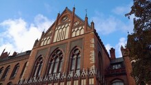 Neo-Gothic Style Architecture Of The Art Academy Of Latvia - A Red Brick Building That Was Built At The End Of The 19th Century - One Of The Most Notable Architectural Monuments In The Riga Town.