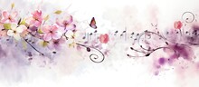 Cherry Blossom Background Music Notes Pastel Watercolor