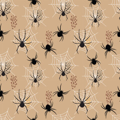Flat spider vector art illustration, textile vector pattern