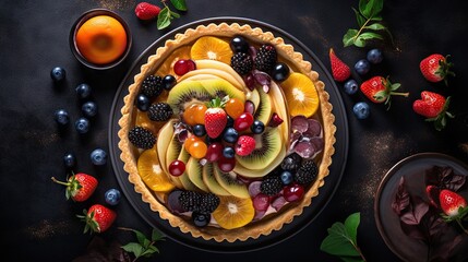 Sticker -  a fruit tart with berries, kiwis, oranges, strawberries, and other fruits.  generative ai