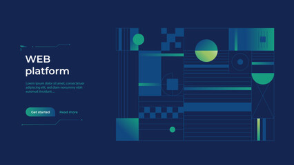 Blue Geometric background with squares and lines composition. Abstract cover, Landing page concept for web platform.