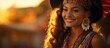 Nicaraguan traditional dancer in typical Central American costume smiling and facing camera at sunset resembling attire from Mexico Honduras El Salvador Guatemala and South America With copy