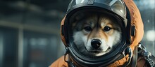 Humorous Image Of An Akita Inu Dog In Pilot Attire At The Airport With Copyspace For Text