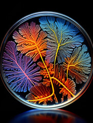 Wall Mural - detailed crystalline structure growing in a petri dish, vivid colors, under a microscope, black back
