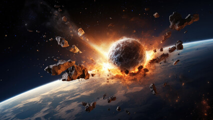 Wall Mural - A meteor hitting Earth poster - Generative AI