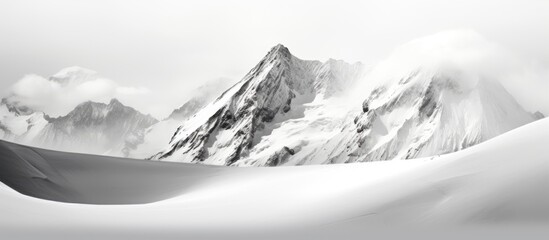 Wall Mural - Snow and clouds cover alpine peaks in the landscape