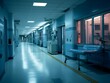 © Akilmazumder - Empty modern hospital corridor, clinic hallway interior background with white chairs for patients waiting for doctor visit. Contemporary waiting room in medical office. Healthcare services concept