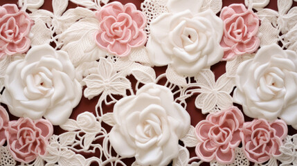 Wall Mural - closeup of a traditional lace texture, with a classic design of roses and vines. the lace has a smoo