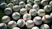 Softball Field Collection: Abundance Of Softballs. A Collection Of Softballs Strewn Across The Playing Area Of A Softball Field.