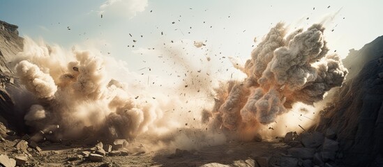 Wall Mural - Explosion in mining quarry With copyspace for text