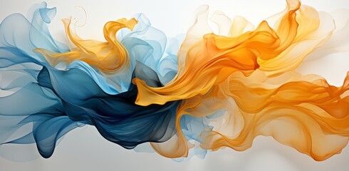 Wall Mural - a blue and gold flowing pattern like ink or fabric. generative ai.