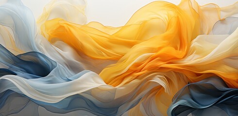 Wall Mural - a blue and gold flowing pattern like ink or fabric. generative ai.