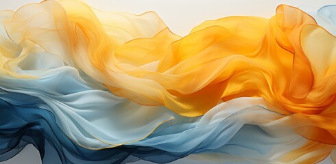 Wall Mural - A blue and gold flowing pattern like ink or fabric. Generative AI. 