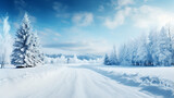 Fototapeta Natura - Winter road background - Generative AI