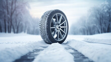 Winter Tires In The Snow As Panorama Car Safety Concept - Generative AI