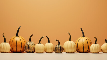 Wall Mural - assortment of pumpkins on a solid colored background