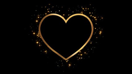 Sticker - 3d golden heart frame glowing and shiny particles, love and valentines day element on black background	