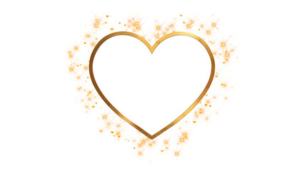 png 3d golden heart frame glowing and shiny particles, love and valentines day element on transparent background