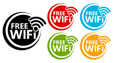 Wall Mural - Set collections free WIFI trendy colorful icon sign. Wireless network connection labels design template Vector illustration