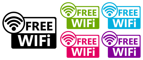 Wall Mural - Set collections free WIFI trendy colorful icon sign. Wireless network connection labels design template Vector illustration