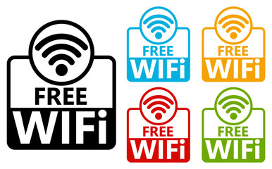 Wall Mural - Set collections free WIFI trendy colorful icon sign. Wireless network connection labels design template Vector illustration