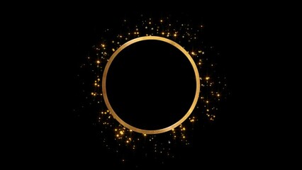 Sticker - 3d golden circle  frame glowing and shiny stars and particles, new year and Christmas design element on black background