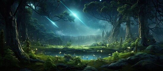 Sticker - Nighttime forest depicted in with bio lights