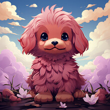 Little Pink Dog And Tree Pink Trees With Cloud Bg