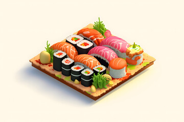 Sticker - delicious japanese sushi 3d isometric style