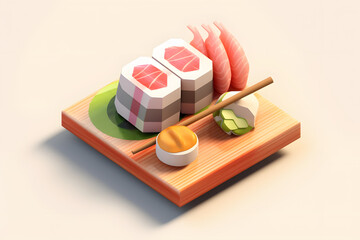 Sticker - delicious japanese sushi 3d isometric style