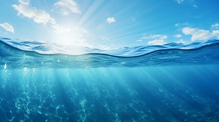 Poster - Generative AI : BLUE UNDER WATER waves and bubbles Beautiful