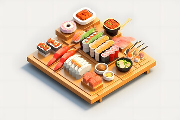 Sticker - delicious japanese sushi 3d isometric style