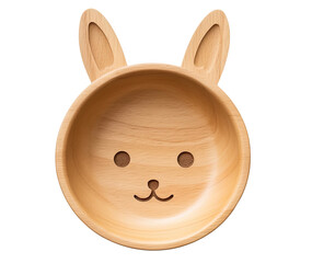 Wall Mural - Kids wooden bowl shaped as a hare face isolated on transparent background, top view