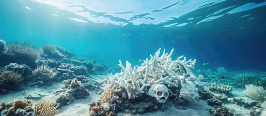 Wall Mural - Coral reefs globally dying due to warming seas With copyspace for text